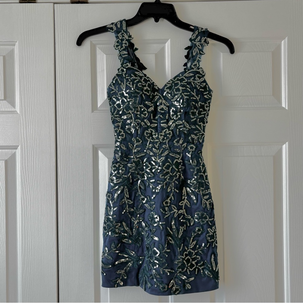 Elegant Teal Floral Embellished Corset Homecoming Party Short Dress Size XS